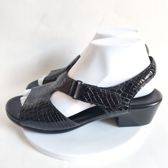 SAS Suntimer Patent Leather Tripad Comfort Black Croc Print Sandals 8.5 $155 USA - Picture 3 of 11